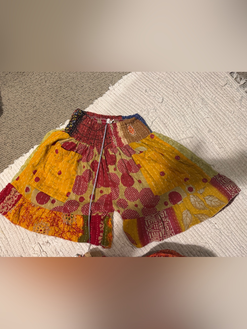 Handmade Yellow & Red Patchwork Throw - Boho Home Accent